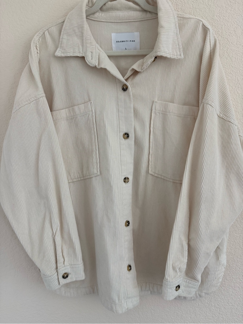 Celebrity Pink Cream Ribbed Corduroy Shirt Jacket